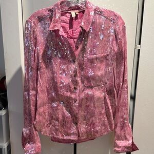 Pilcro Pink Sequin Button-Down Shirt